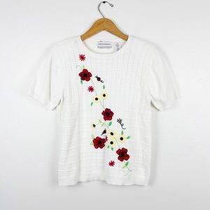 Vintage Short Sleeve Embroidered Sweater
